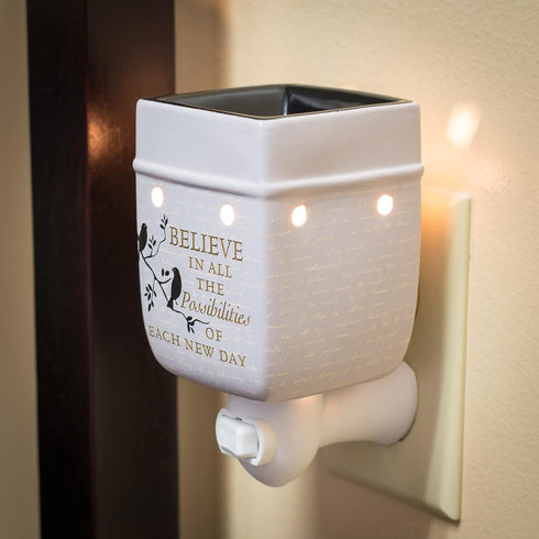 Elanze Designs Birds on a Tree Believe Grey Ceramic Stoneware Electric Plug-in Outlet Wax and Oil Warmer...