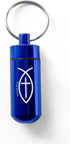 Blue Pill Case Keychain, Waterproof Metal Travel Container for Medicine Storage, Small Empty Organizer Bottle with Christian Jesus Fish, Cross, & ...