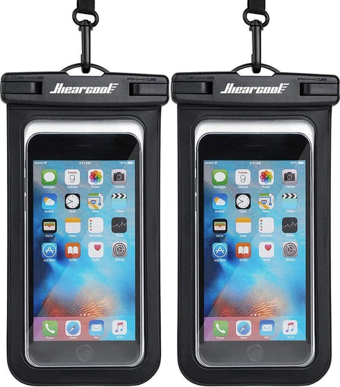 Hiearcool Waterproof Phone Pouch, Universal Case Compatible for iPhone 15 14 13 12 Pro Max Plus Up to 8.3", IPX8 Beach Travel Essentials-Black-2 P...