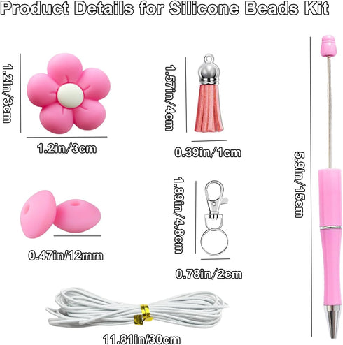 Silicone Beads, 205 Pcs Silicone Beads Bulk Kit 12mm Silicone Beads for Keychain Making, Silicone Beads for Pen Making with 6 Pcs Flower Silicone ...