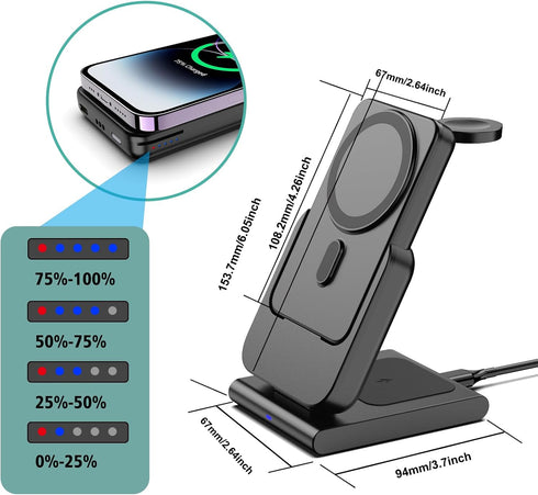 Wireless Charging Station for Apple MagSafe Charger, 3 in 1 MagSafe Charger Stand for iPhone 15 Pro Max/14/13/12, Air Pods, iWatch, Portable 5000m...