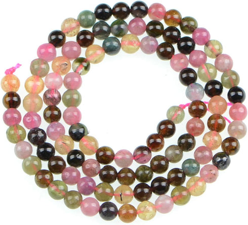 AD Beads Natural Watermelon Tourmaline Round Gemstone Beads15.5 (4mm)...