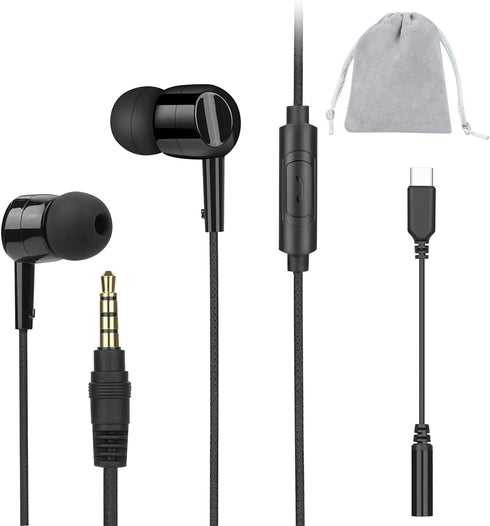 Wired in Ear Headphones with Mic and Type C Adapter Wired Earbuds with Microphone 3.5mm, HiFi Wired Earphone Kit Compatible with Most Smartphones/...