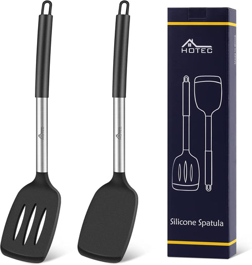 HOTEC Heat Resistant Silicone Slotted Solid Turner Spatula, Kitchen Spatula set?Cooking utensils for Nonstick Cookware, BPA Free,Dishwasher Safe...