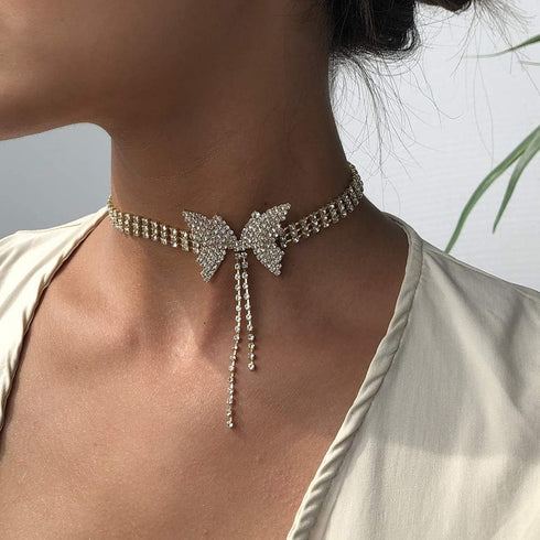Sexy Shining Crystal Full Rhinestone Choker Crystal Butterfly Choker for Lady Party Jewelry...
