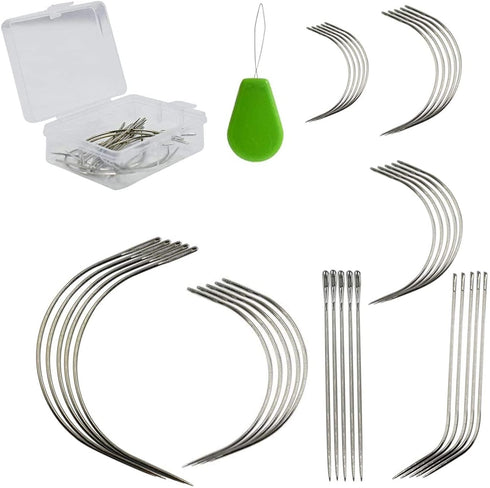 35 pcs J I C Curved Needles Hand Sewing Needles Hair Weave Needles for Wig Making, Carpet Leather, Canvas Repairing, Modelling and Crafts Sofa Clo...