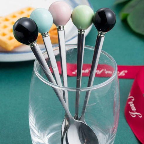 Stainless Steel Coffee Spoon,Teaspoon,Sugar Spoon,Korean Dessert Spoon with Ceramic Ball, Spoons 4 Pieces 5.5 Inches Green...