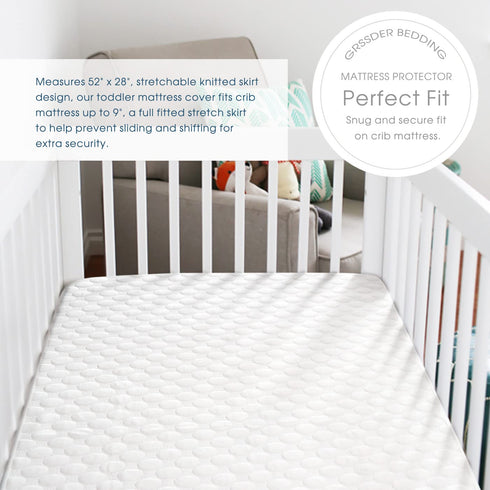 GRSSDER Waterproof Crib Mattress Protector, Extra Soft and Breathable Crib Sheets for Boys and Girls, Extra Thick Toddler Mattress Pad Cover 52 x ...
