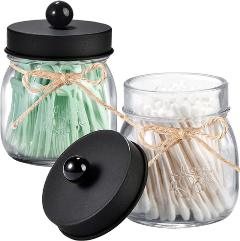 SheeChung 4 Pack Apothecary Jars with Lids, Bathroom Organizers and Storage, Qtip Holders Set, Bathroom Decor, Small Mason Jars for Q-tips, Cotton...