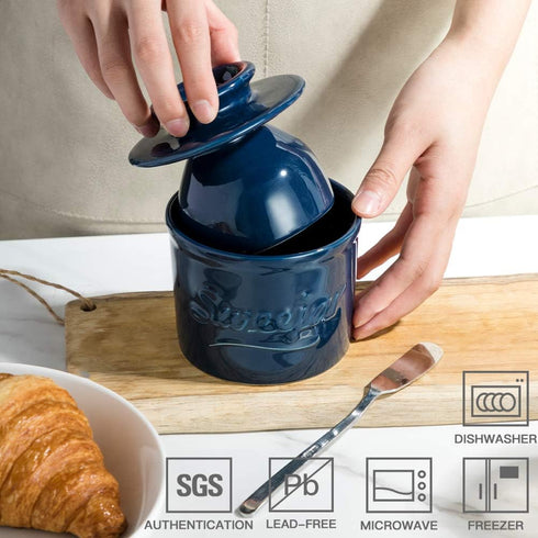 Sweejar Porcelain Butter Crock Keeper, French Butter Dish Keeps the Butter Fresh Soft & Spreadable, Serving Butter Easy for Bread Lovers Breakfast...