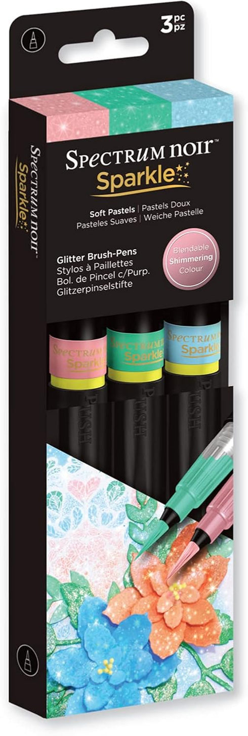 Spectrum Noir Sparkle Water-Based Fine Micro-Pigment Markers - Pack of 3 - Includes Flexible Brush Nib (Soft Pastels)...