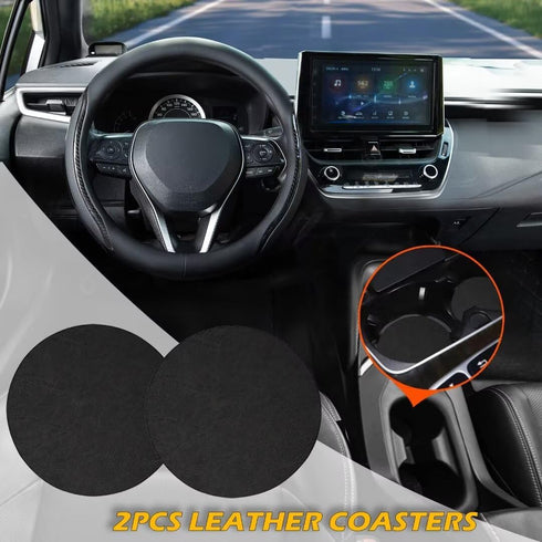 Steering Wheel Cover Black Universal 14.5-15 inch, Carbon Fiber Car Steering Wheel Covers with Coasters Leather Microfiber Breathable Anti-Slip St...