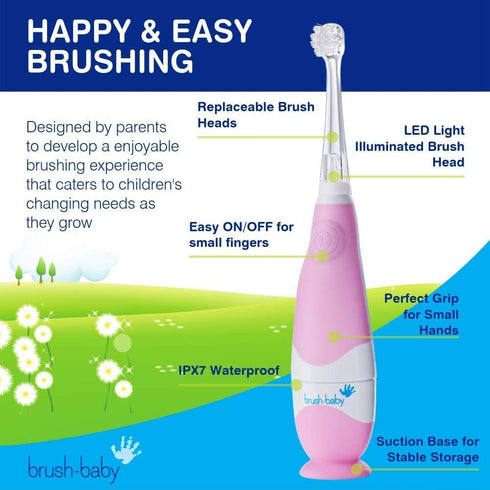 brush-baby BabySonic Infant and Toddler Electric Toothbrush for Ages 0-3 Years - Smart LED Timer and Gentle Vibration Provide a Fun Brushing Exper...