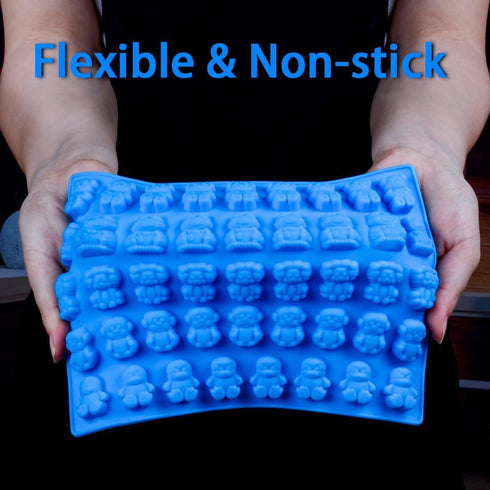 Silicone Candy Gummy Bear Molds - Chocolate Molds Including Bears, Frogs, Lions, Monkeys, Penguins Gummie Molds Premium Silicone, Pack of 4 with 2...