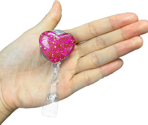6PCS Heart Glitter Nurse Badge Reel Pen Kit, Mini Highlighter, Permanent Marker, Ballpoint Pen, Retractable Keychain Nurse Badge Holder Accessorie...