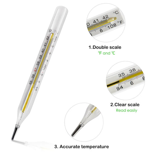 ?&? Clinical Glass Thermometer for Underarm 2PCS - Classic Non Digital Thermometer for Adults - Medical Fever Thermometer - Accurate Easy Reading ...