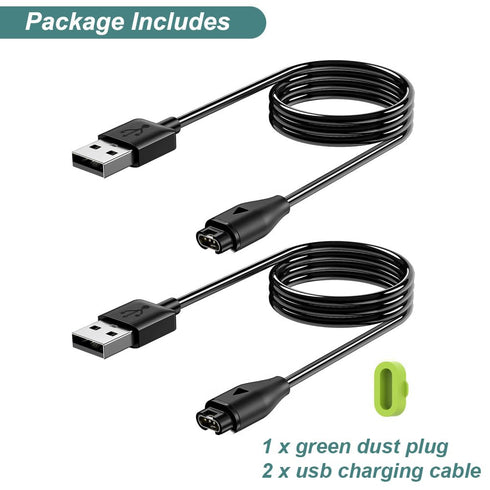 Kissmart Charger for Garmin Venu Sq 2/2/2 Plus/2S/3/3S Charging Cable Cord Plus a Green Anti Dust Plug (2Pack, 3.3ft/1m)...