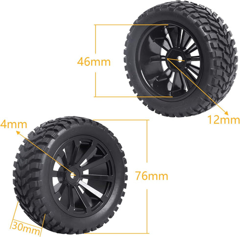4Pcs 12mm Hex RC Wheels Tires Height 2.99 inch (76mm) for 1/10 On Road and 1/14 1/16 1/18 Scale Models Cars Truck Buggy with Foam Inserts...