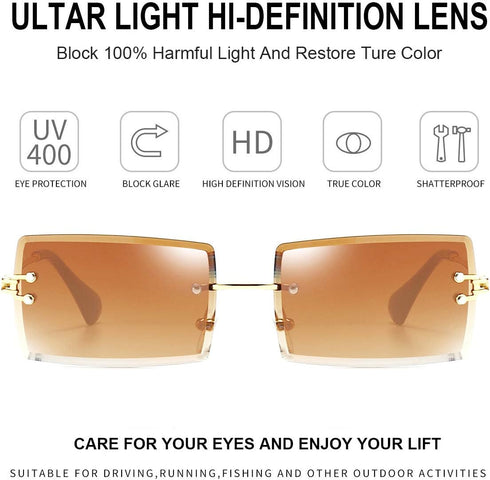Dollger Rimless Rectangle Sunglasses for Women Fashion Frameless Square Glasses for Men Ultralight UV400 Eyewear Unisex...
