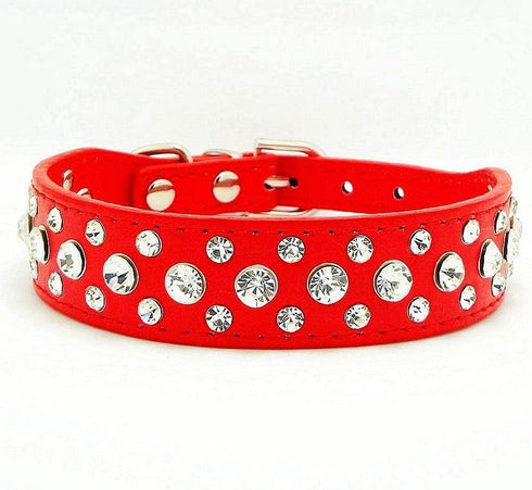Rhinestone Dog Collar, Bling Rhinestone PU Leather Crystal Diamond Pet Dog Cat Puppy Collar Black S M L XL (S, Red)...