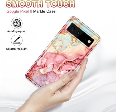Btscase for Google Pixel 6 Case, Gold Glitter Bling Marble Pattern Hard PC Slim Fit Shockproof Full Body Rugged Drop Protective Women Girls Cover ...