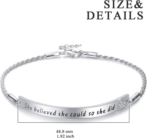 Sterling Silver Engraved Inspirational Adjustable Bracelet Graduation Gift for Her, Women Bracelets...