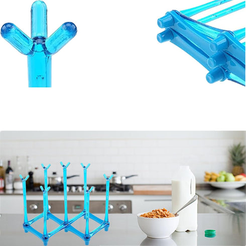Retractable Cup Drying Rack, Drinking Glass and Sports Bottle Drainer Stand, Plastic Bag Dryer and Mug Tree for Kitchen Countertop...