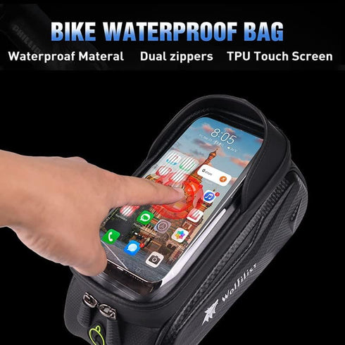 Bike Bag - Waterproof Bike Frame Bag with Sun-Visor Rain Cover, Bike Phone Holder with TPU Sensitive Touch Screen, Handlebar Bag Bicycle Accessori...