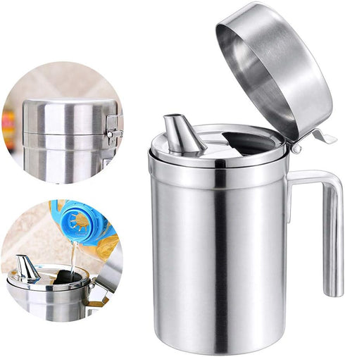 Oil Can Stainless Steel Olive Oil Dispensers Bottle, 550ML Oil Dispenser Pot Leak Proof Oil Salad Storage Oil Bottles Oil Container with Lid for K...