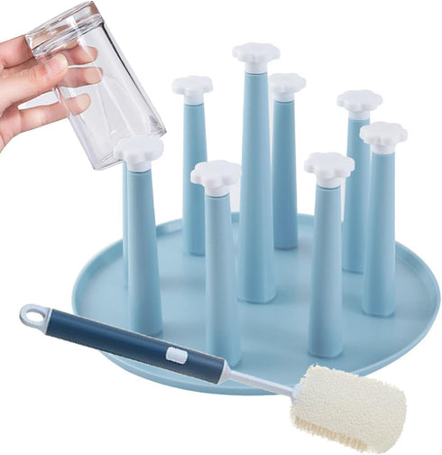 Drying Rack Bottle Rack Cup Drying Rack, Water Bottle Dryer Rack, 9 Cups Plastic Mug Stand,1 Cup Brush ?Coffee Mug Rack and Mug Holder Tree?for Ho...