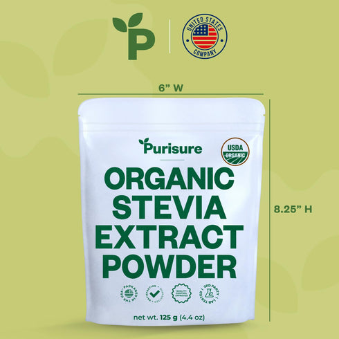 Organic Stevia Concentrated Powder, 125g, Organic Pure Stevia Powder, No Fillers, No Artificial Sweeteners, No Aftertaste, Zero Calorie Stevia Swe...