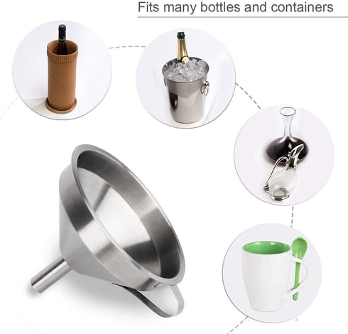 HAUSPROFI Stainless Steel Funnel, 5.1 inch 304 Stainless Steel Kitchen Funnel with 200 Mesh Food Filter Strainer for Transferring Liquids, Oil, Ma...