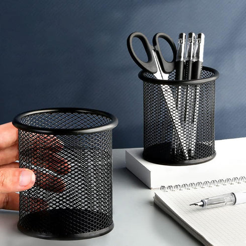 2 Pcs Wire Mesh Pen Cups Pencil Organizer Storage Holder Desktop Stationary Organizer Cup Makeup Brushes Organizer Holder for Home Office School...