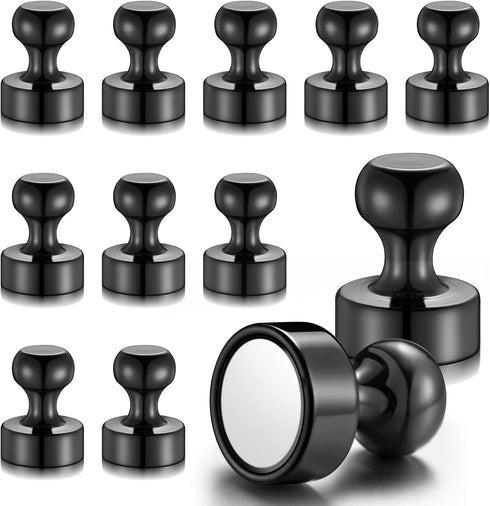 20 Metallic Magnets - Black Magnetic Push Pins, Brushed Nickel, Perfect for Fridge, Office & Whiteboard Magnets...