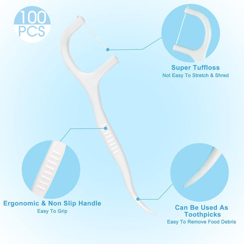 100 Count Floss Picks Individually Wrapped, Travel Size Dental Flosser, Floss Sticks for Teeth Clean & Oral Care...