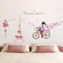 Girl Bicycle Wall Stickers Flowers Eiffel Tower Wall Decals Mural for Kids Bedroom Living Room...