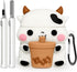 Cute Boba Tea Cow Airpods Case with Cleaner kit,3D Cartoon Funny Kawaii Fashion with Keychain for Girls Boys Kids for Airpod Case 2nd&1st Generati...