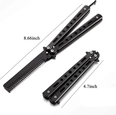 DOUBLE 2 C Butterfly Knife, Practice Balisong Knife Trainer, Metal Steel Folding Comb, Unsharpened Blade for Practicing Flipping Tricks, Csgo Butt...