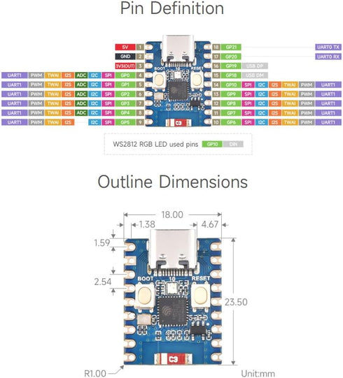 Waveshare ESP32-C3 Mini Development Board, Based On ESP32-C3FN4 Single-Core Processor, 160MHz Running Frequency, 2.4GHz Wi-Fi & Bluetooth 5...