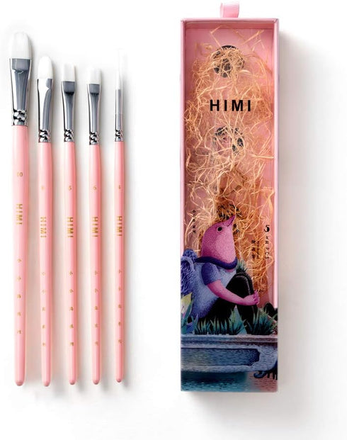 HIMI Little Bird Paint Brushes Set 5 Pcs for Acrylic Oil Gouache Paint?1 Wide Brush, 3 Fan Brush,1 Liner Brush, Interesting Designed Nice Gift for...