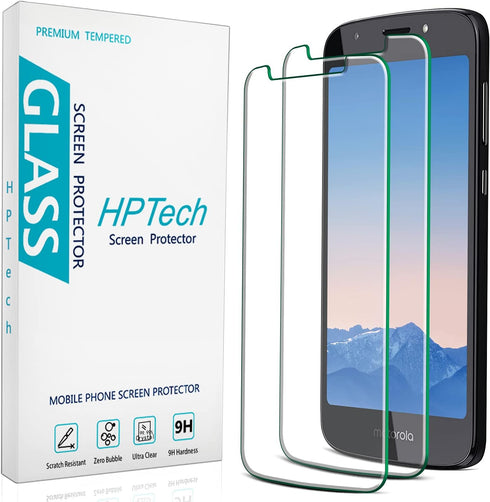 HPTech (2 Pack) Designed for Motorola (Moto E5 Play) Tempered Glass Screen Protector, 9H Hardness, Easy to Install, Bubble Free...