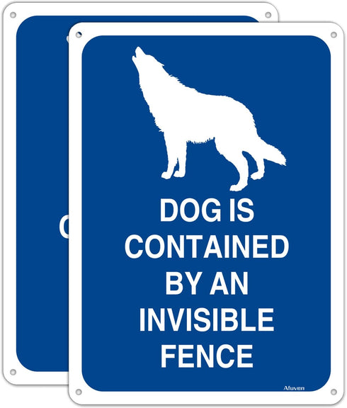 Dogs Contained by Invisible Fence Signs 10" x 7" Beware Of Dog Signs Dog Warning Signs Metal Reflective Rust Free Aluminum UV Protected Waterproof...