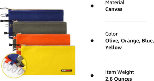 Utility Canvas Zipper Tool Bag - Heavy Duty Tools Pouch with Carabiner, Multi-Purpose Storage Organizer Clip on Tote Bags in Olive, Orange, Blue, ...