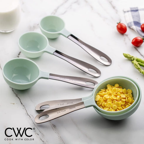 COOK WITH COLOR Measuring Cups Set and Measuring Spoon Set, Stainless Steel Handles, Nesting Kitchen Measuring Set, Liquid Measuring Cup Set, 12 P...