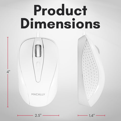 Macally USB Wired Mouse with 3 Button, Scroll Wheel, & 5 Foot Long Cord, USB Mouse for Laptop and Desktop, Computer Mouse Wired Compatible with Ap...
