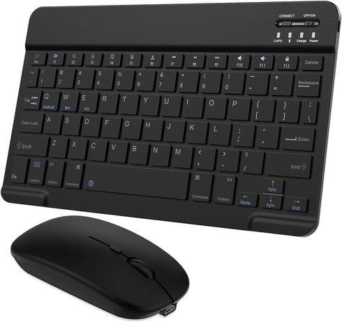 Ultra-Slim Small Bluetooth Keyboard and Mouse Combo Portable Rechargeable Cordless Wireless Keyboard for Android Tablet Cell Phone Samsung Smartph...