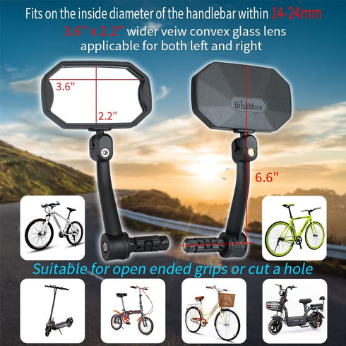 Bar End Bike Mirrors, High–Definition Convex Glass Lens for E-Bike Handlebars, Scratch Resistant, Safe Rearview 1 Pair Bicycle Mirror BT-015(Right...