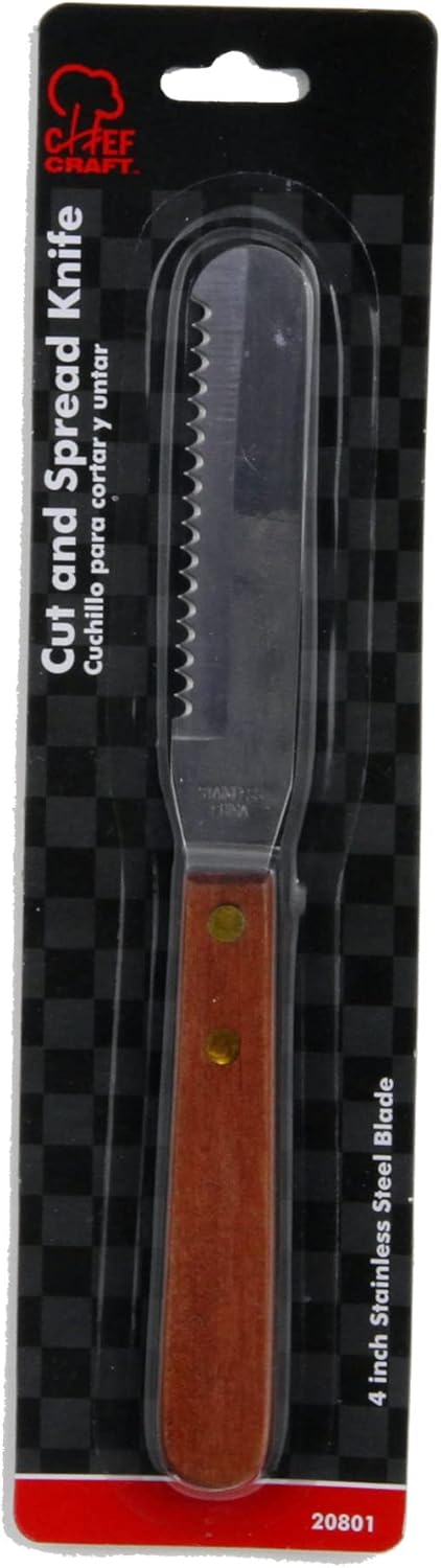 Chef Craft Select Stainless Steel Cut and Spread Knife, 4 inch blade 8 inches in length, Wood Handled...