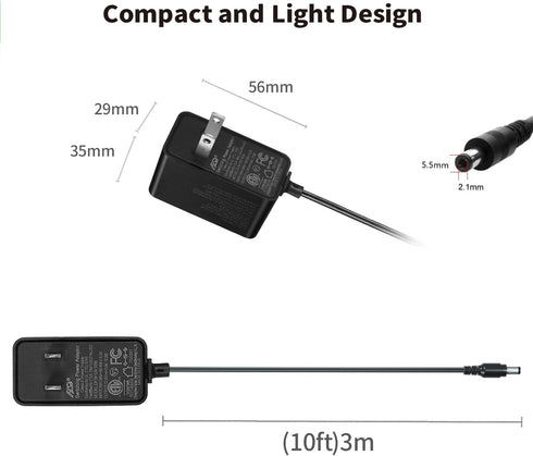Tonton 12V 1A 10ft AC/DC Long Power Supply Adapter Cord 12W Wall Charger AC 100V-240V to DC 12 Volt with 8 Tips for LED Strip Light, CCTV Camera, ...