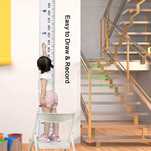 Growth Chart for Kids,Child Height Chart Ruler for Wall,White Grey Wood Frame Fabric Canvas Height Measurement Ruler for Kids Nursery Room,Removab...